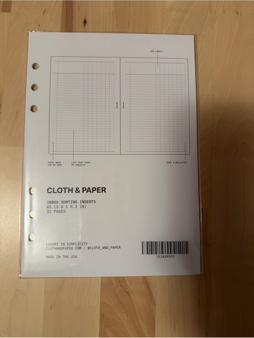 Cloth & Paper A5 Inbox Sorting Inserts